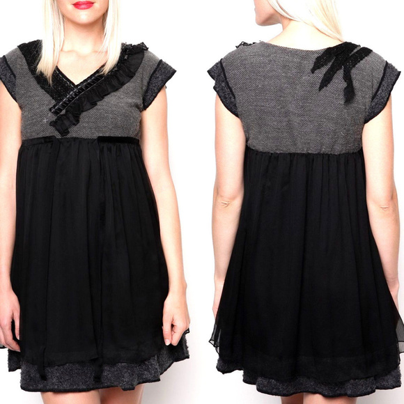 Unique MiX SURPLuS FABRiC PatCH RuFFLE Layer DRESS - Picture 4 of 7